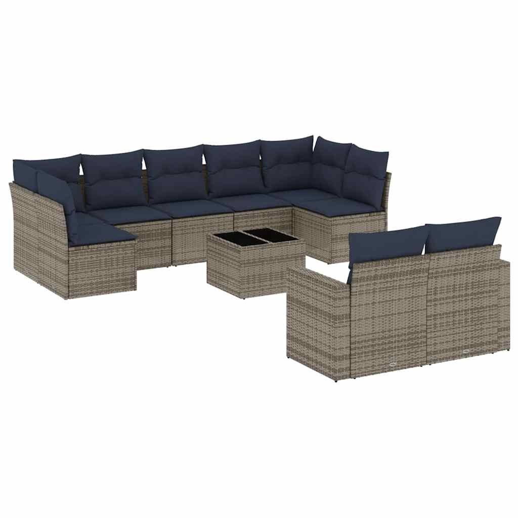 vidaXL 10-tlg. Garten-Sofagarnitur mit Kissen Grau Poly Rattan Image
