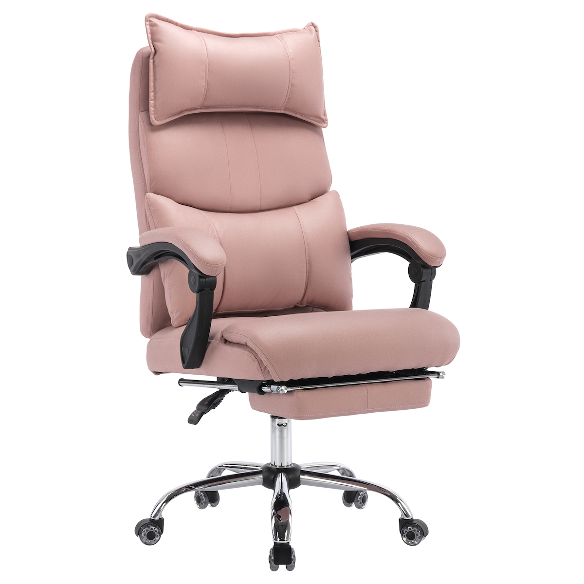 OKWISH Bürostuhl ergonomisch Chefsessel Rosa 120x65x50 cm mit Fußstütze, höhenverstellbar 10 cm, 360 Grad Drehstuhl mit Lendenwirbelstütze Image