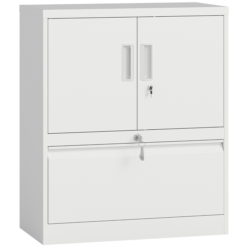 STILVORA Aktenschrank Stahlschrank Weiß 95x80x40 cm mit 2 Türen abschließbar Schublade für Hängemappen verstellbares Regal pulverbeschichtet Image
