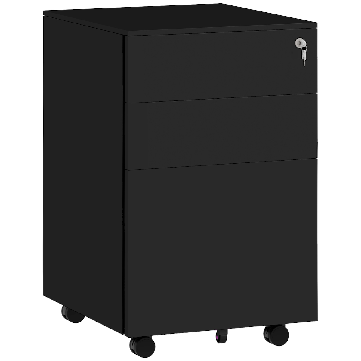 MODFU Aktenschrank rollbar abschließbar aus Stahl Schwarz 37x44x60 cm mit 3 Schubladen Hängeregistratur und Bremsrollen platzsparend Image