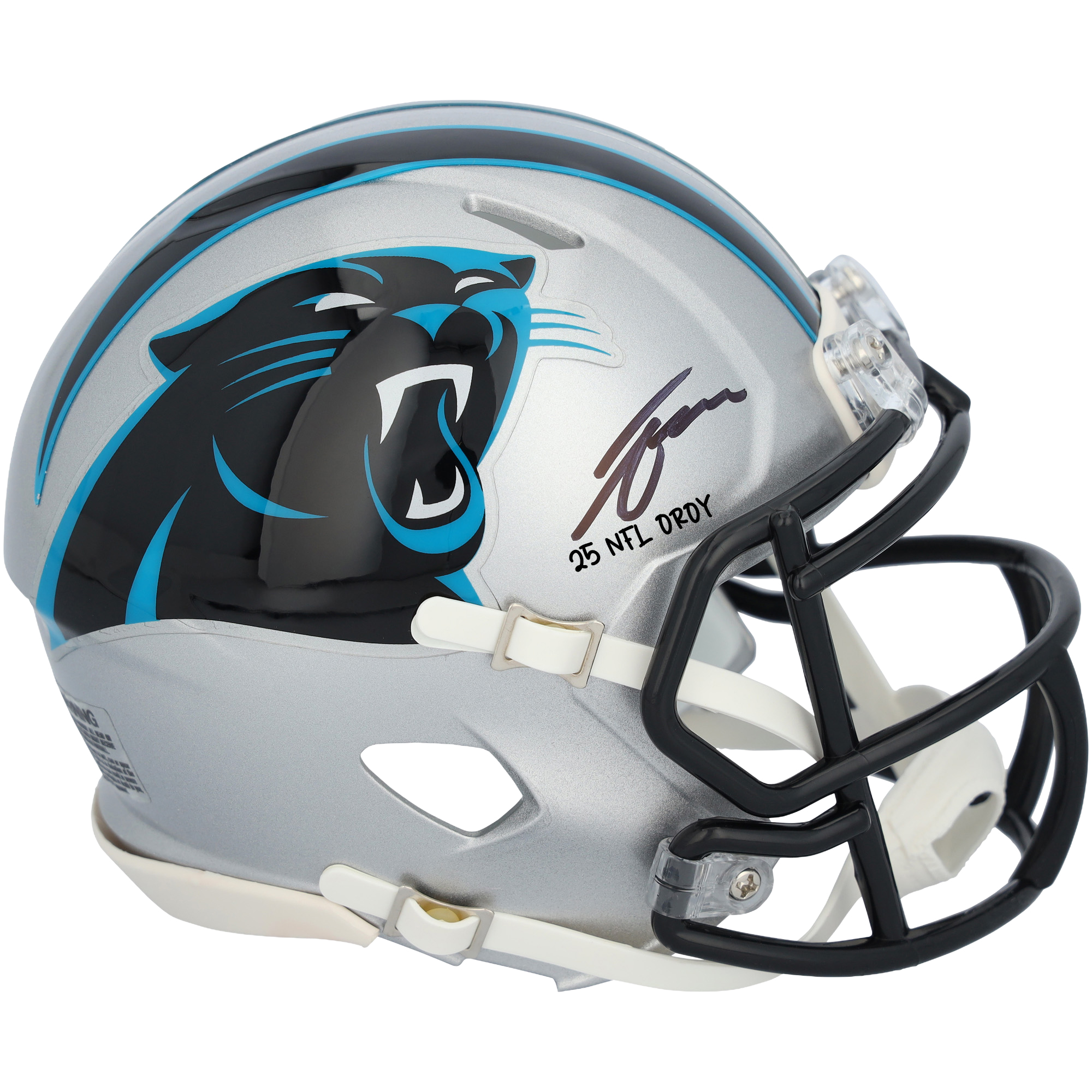 "Tetairoa McMillan, Carolina Panthers, signierter Riddell Speed ​​Mini-Helm mit der Aufschrift „25 NFL OROY“." Image