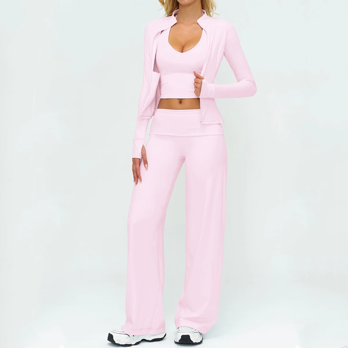 Ensemble de vêtements de yoga 3 pièces pour femmes, tenue de sport, vêtements de fitness, ensemble de sport pour la salle de sport, veste de sport, veste et pantalon de yoga