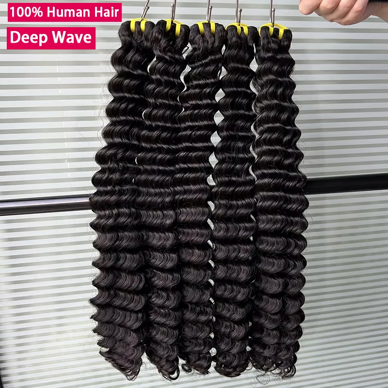 GDYLuxury Extensioni di Capelli Umani Ondulati Profondi da 30 Pollici, Capelli Vergini Grezzi Non Trattati, Extension di Capelli Ricci Profondi, Capelli Vietnamiti # 1B