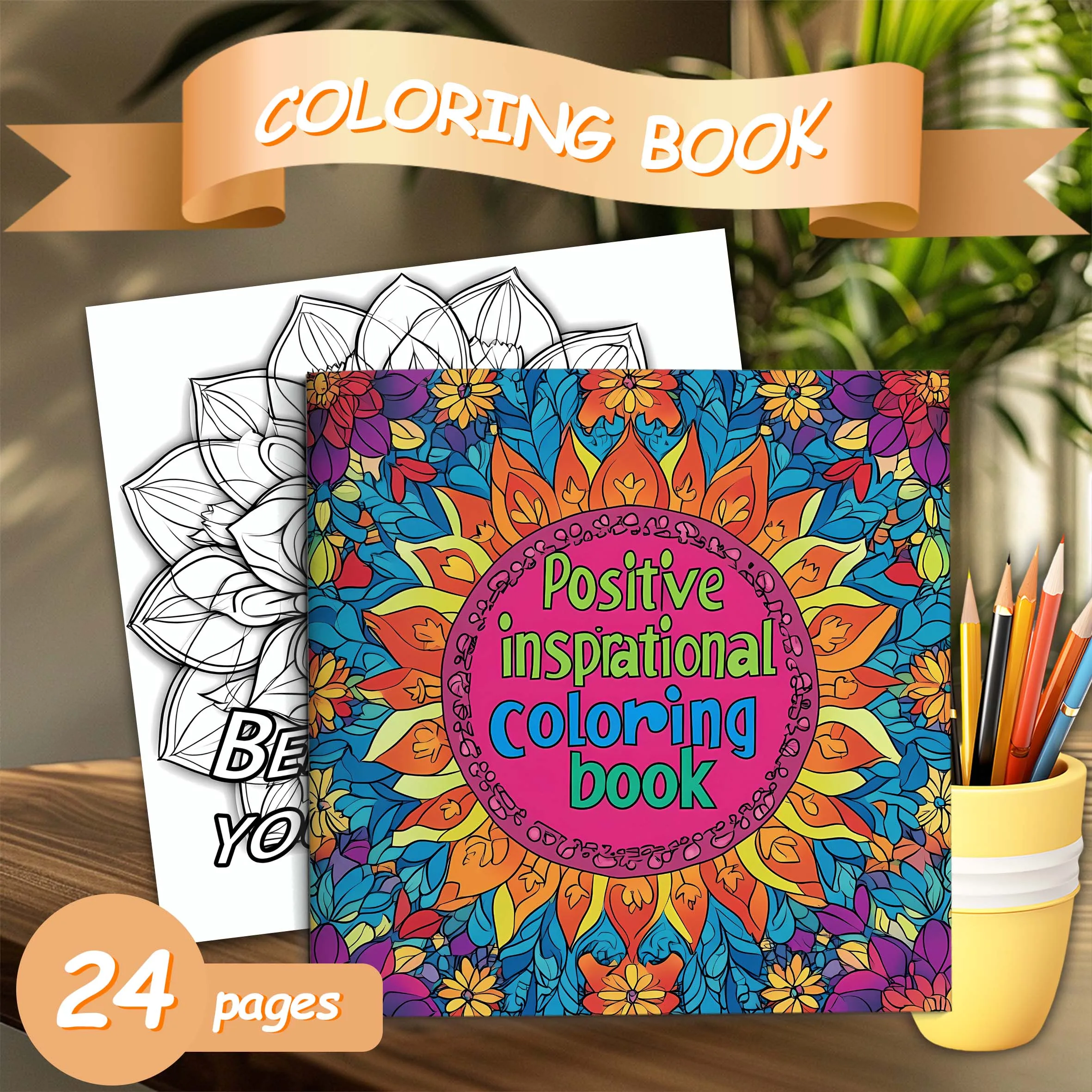 24-Blatt-Zeichenbuch für Erwachsene. Positives, insprationales Malbuch für Beruhigung, Angstzustände und mehr, perfekt für viele Weihnachtsgeschenke! Image