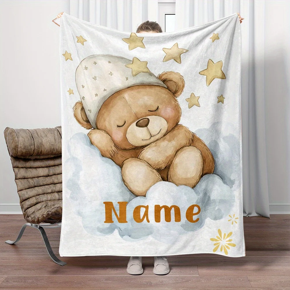 1, süßer Teddybär, personalisierbar, individueller Name, tragbare Decke, leichte Flanelldecke, geeignet für Schlafsofa