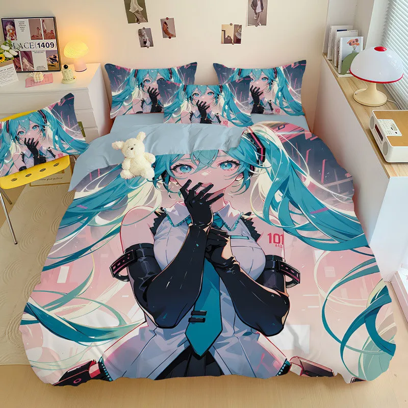 Anime Hatsune Miku Kreative Peripheriegeräte Bettbezug Frohe Bettwäsche Set Königin König Volle Größe für Urlaub Schlafzimmer Teenager Frauen Geschenke Image
