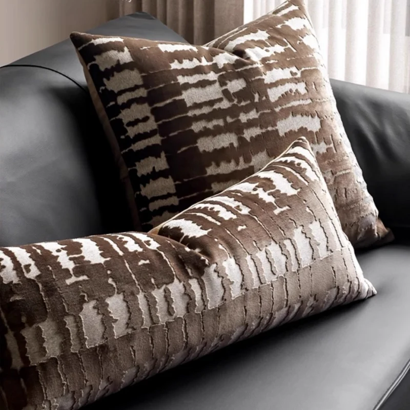 Luxus Samt Jacquard Kissen Einfache Geometrische Kissen Fall Moderne Schwarz Braun Dekorative Kissen Abdeckung Für Sofa Stuhl Dekorieren Image