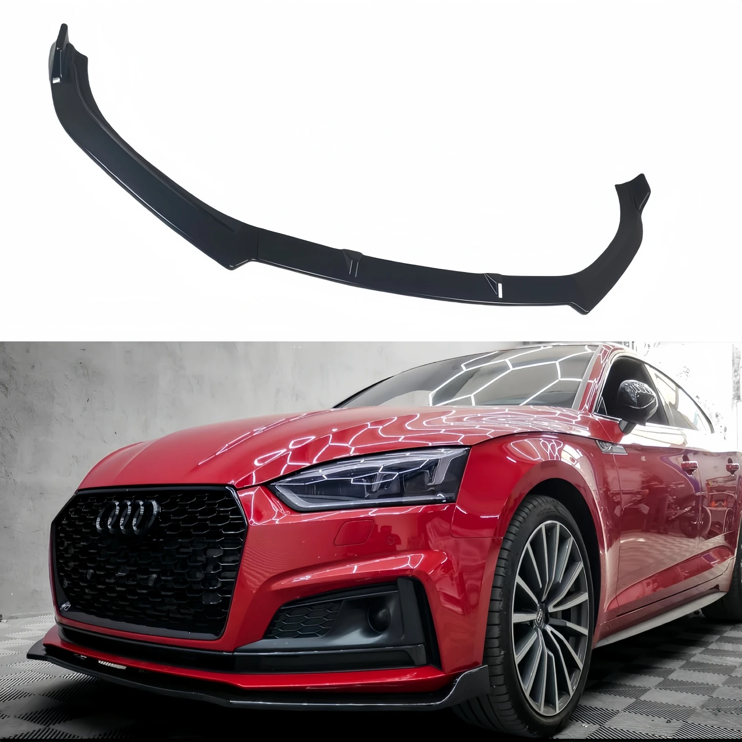 Glänzend schwarzer Frontstoßstangen-Lippensplitter für Audi A5 S5 S-Line F5 Coupe/Sportback/Convertible 2016–2019 Pre-Facelift Tuning Bodykit Image
