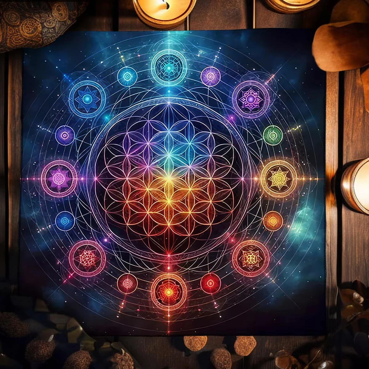 Mandala Blume des Lebens Tarot Tischdecke Altartuch Wahrsagerei Meditation Kreis Galaxy Tarot Pad Spirituelle Oracle Karte Matte Image