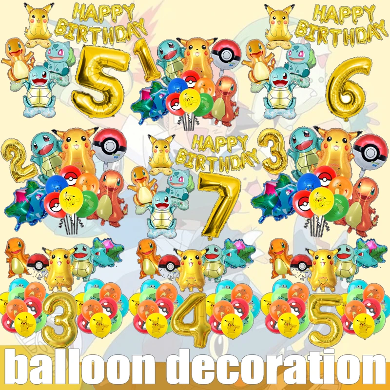 Pokemon Geburtstagsparty Dekorations-Ballonset Pikachu POKEMON GO Eevee Glurak Schiggy Folienballon 3D Stehender Ballon Partyzubehör Image