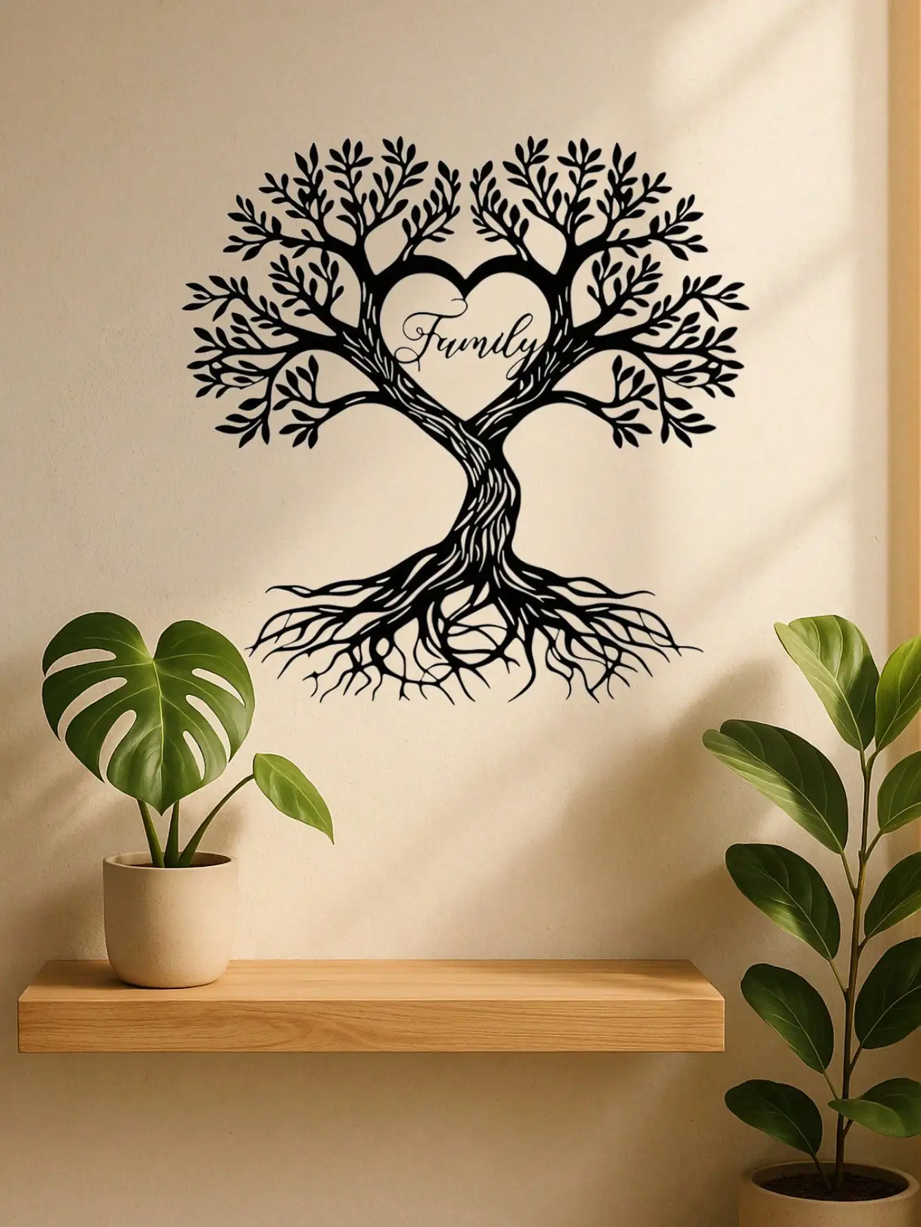 Eisenbaum des Lebens Wandkunst Herzförmige Metall-Wanddekoration Moderne Minimalistische Wohnraumdekoration Rostfreies Geschenk für die Familie Image