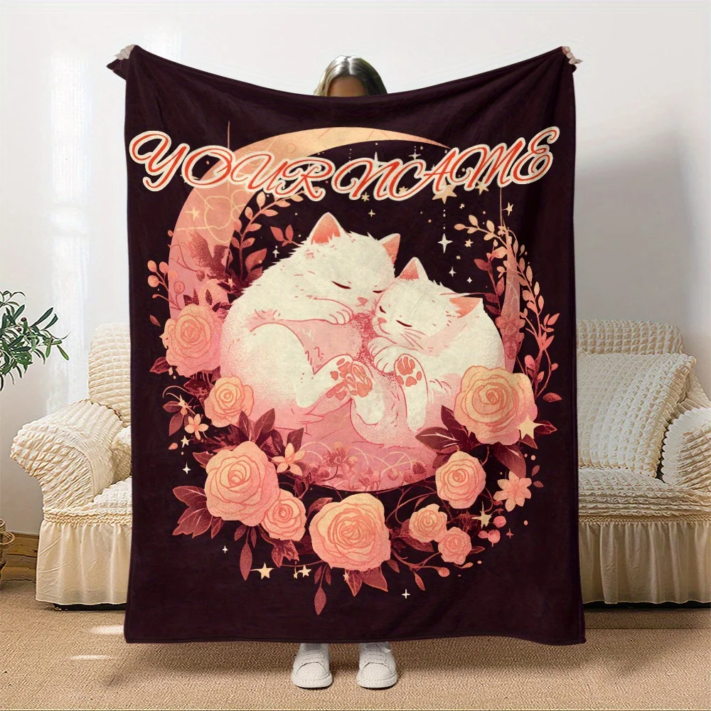 1, maßgeschneiderte Katzen-Flanelldecke – weiche Polyesterfaser, maschinenwaschbar, grob gestrickt für die ganze Saison, geeignet für Sofas Image