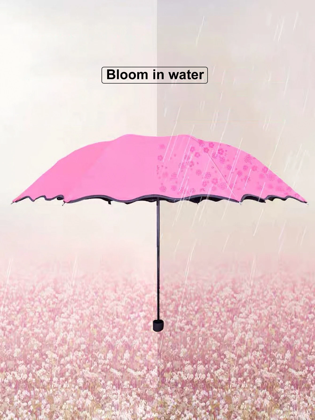 Dreifacher Regenschirm für sonnige und regnerische Zwecke, Farbwechsel, wenn er Wasser ausgesetzt wird, faltbarer UV-beständiger schwarzer Kleber Sun umbr Image