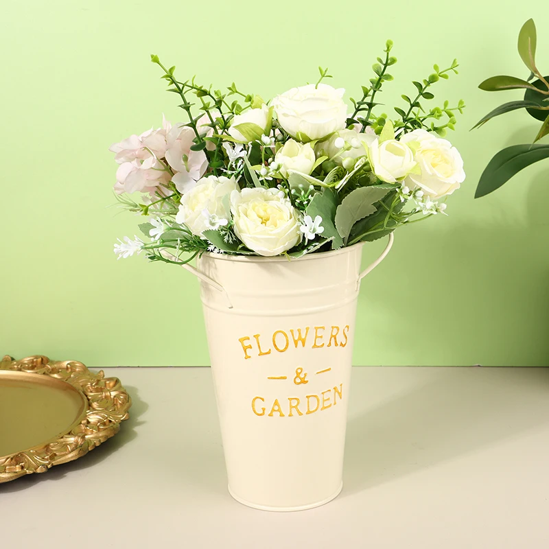 Metalls chirmst änder mit Griffen runder Regenschirm Eimer Metall boden Vase Eisen Blumen eimer Home Office Vase Dekoration Image