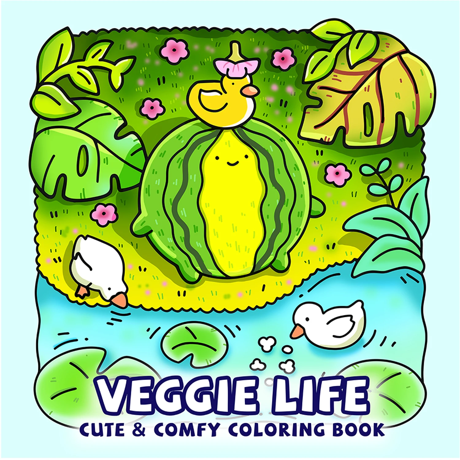 VEGGIE LIFE Malbuch für Erwachsene, niedliches, bequemes Design mit kräftigen, einfachen Mustern zur Entspannung, Kinder-DIY-Malerei, Zeichnung, Aktivitätsbuch Image