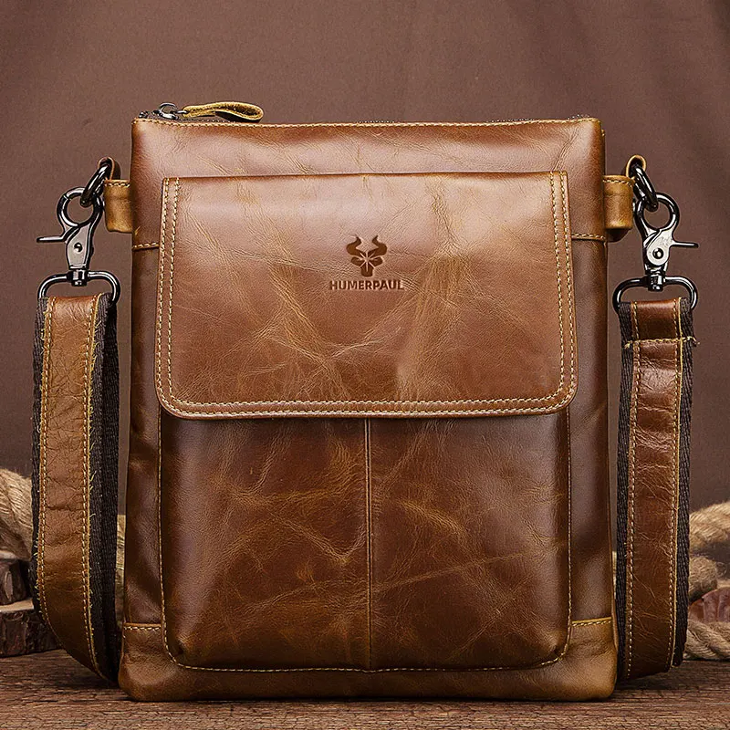 Humer paul Echt leder Herren Umhängetasche Vintage Kreuz Taschen große Kapazität männliche Messenger Einkaufstasche Reise Bolso Hombres Image
