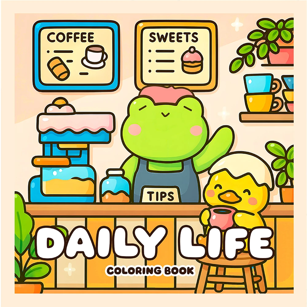 TÄGLICHES LEBEN: Malbuch für Erwachsene mit Cartoon-Motiv, kräftigen, einfachen Mustern zur Entspannung, Kinder-DIY-Mal- und Zeichenbücher Image