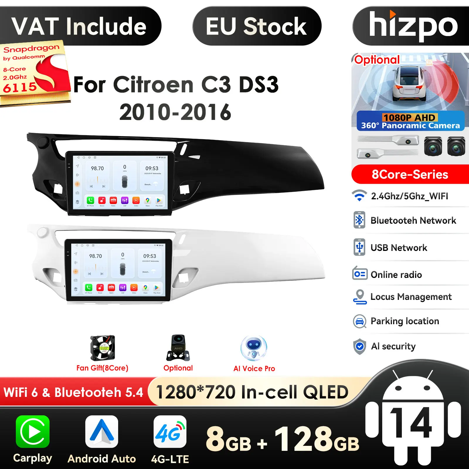 9'' 6115 Intelligente Bildschirm 2din Android Auto Radio Multimedia Video Player für Citroen C3 DS3 2010-2016 GPS Carplay Auto 4G RDS Image