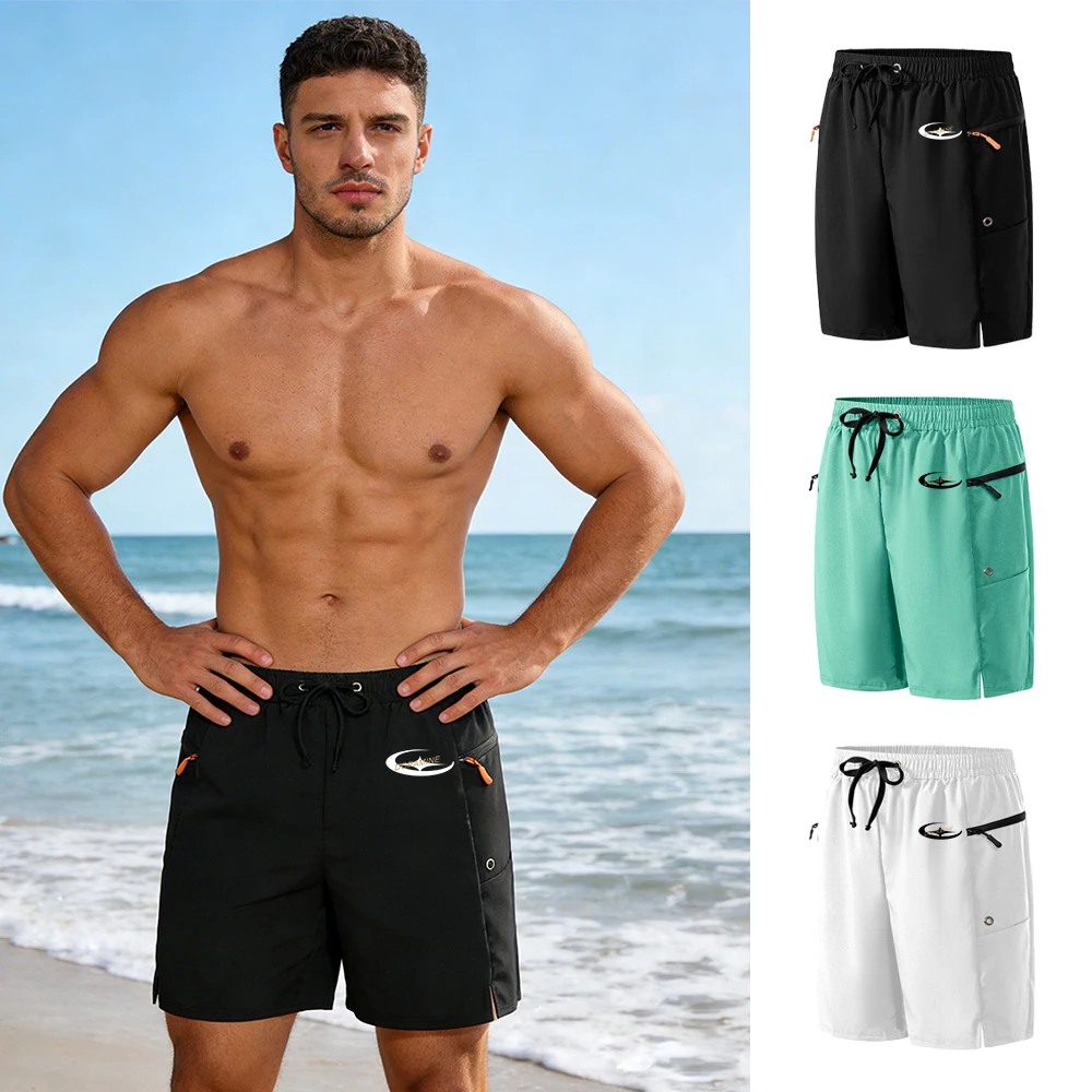 Herren Fitness-Shorts Sommer Lässige Mode Bedruckte Cargo-Shorts mit Kordelzug Reißverschlusstaschen Geteilter Saum Strandshorts Badehose Image