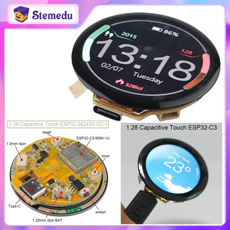 1,28 Zoll TypeC ESP32 ESP32-C3 IPS Rundes Display ESP32-2424S012 Kapazitiver Touchscreen 240x240 TFT LCD Modul GC9A01 Touchscreen Image