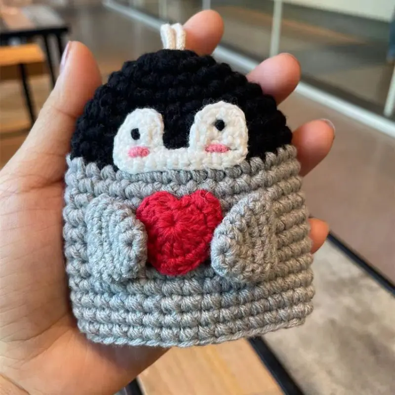 Kreative Strick pinguin Schlüssel anhänger Häkel schlüssel halter niedliche gestrickte Schlüssel ringe mit Aufbewahrung tasche Schlüssel bund Autos chl üssel Zubehör Image