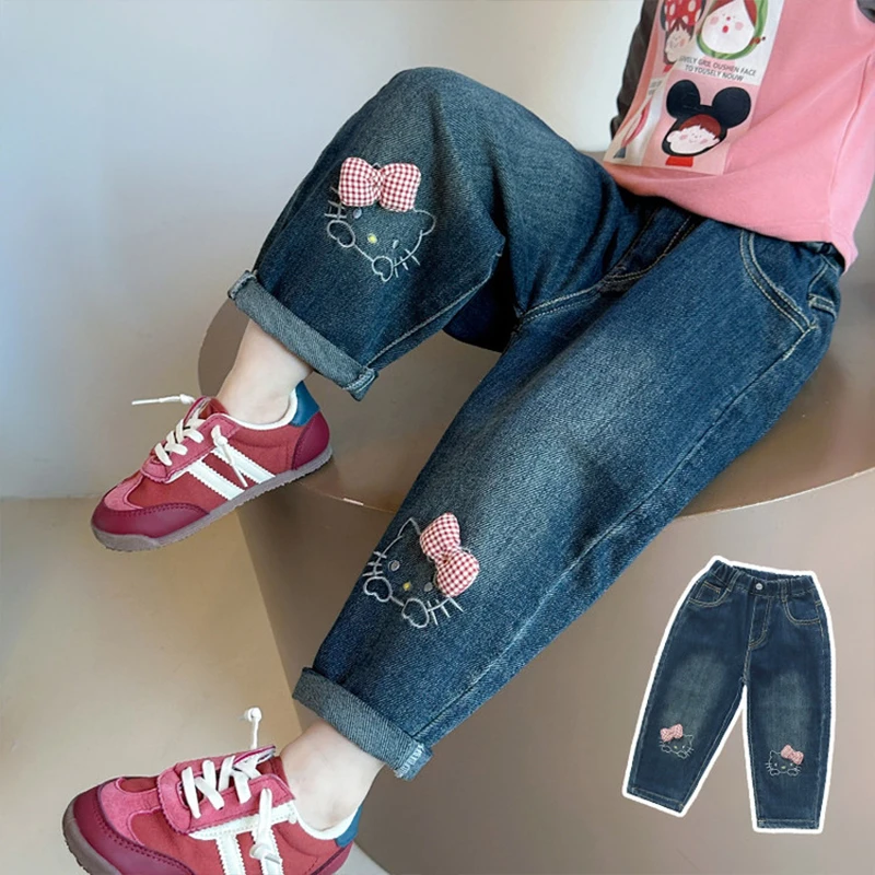 Frühling Herbst Mädchen Jeanshosen Mode Cartoon Hello Kitty Lose Gerade Lässige Hosen Für 2-8 Jahre Kinder Kinderkleidung Image