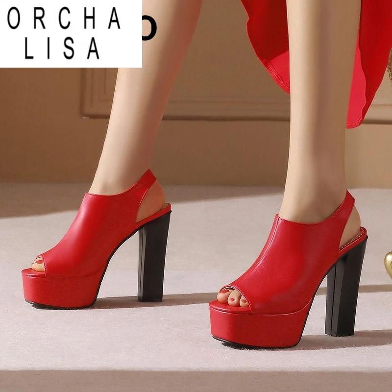 ORCHA LISA Luxus-Sandalen für Damen, quadratische Zehen, klobige Absätze, 12 cm Plattform, 4 cm, Slip-On-Rückenriemen, große Größe 48 49 50 Dating-Schuhe