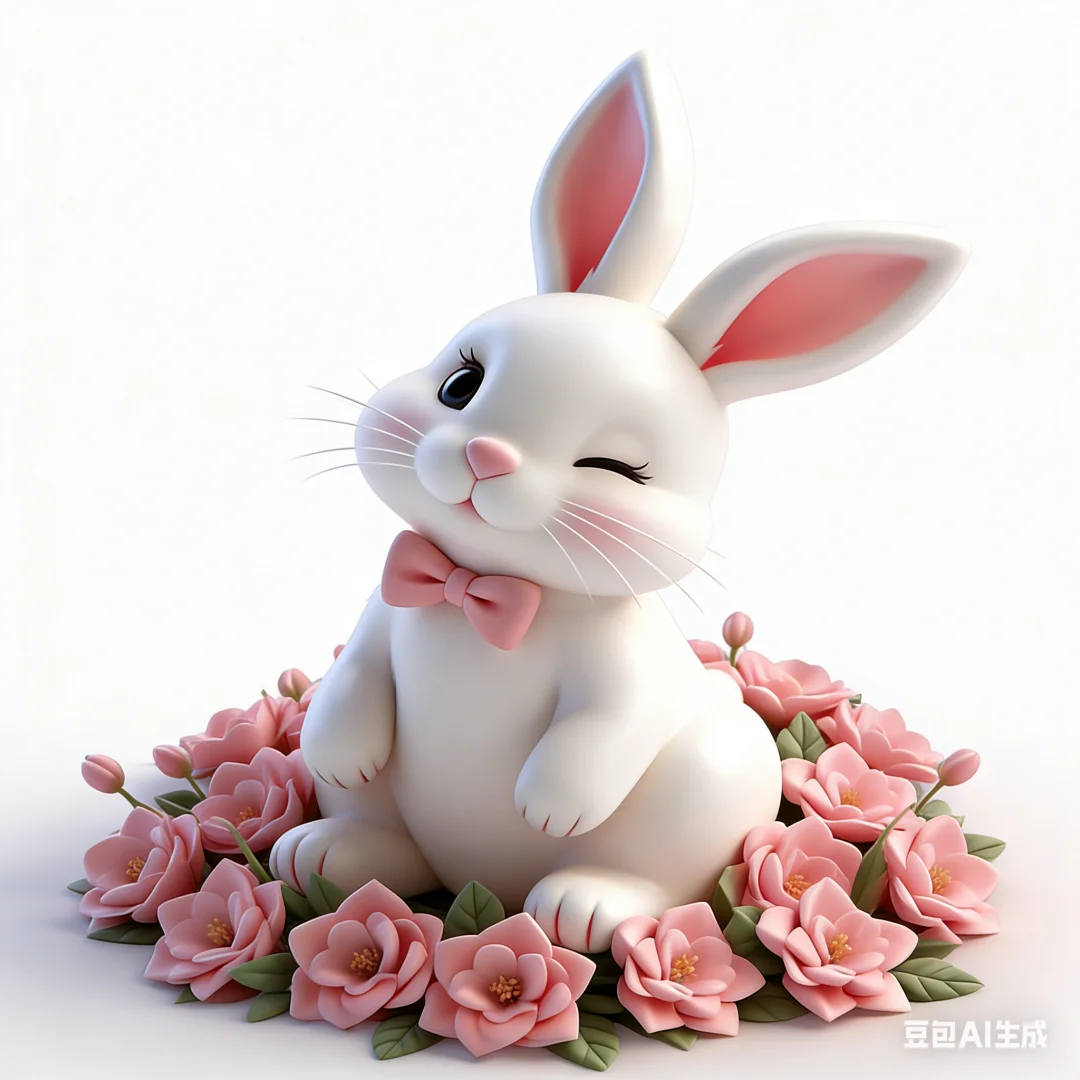 Kleine Hasen-Silikonform mit Rosa Schleife und Blumenbüschen-Form für Schokolade, Fondant und Kuchendekoration Image