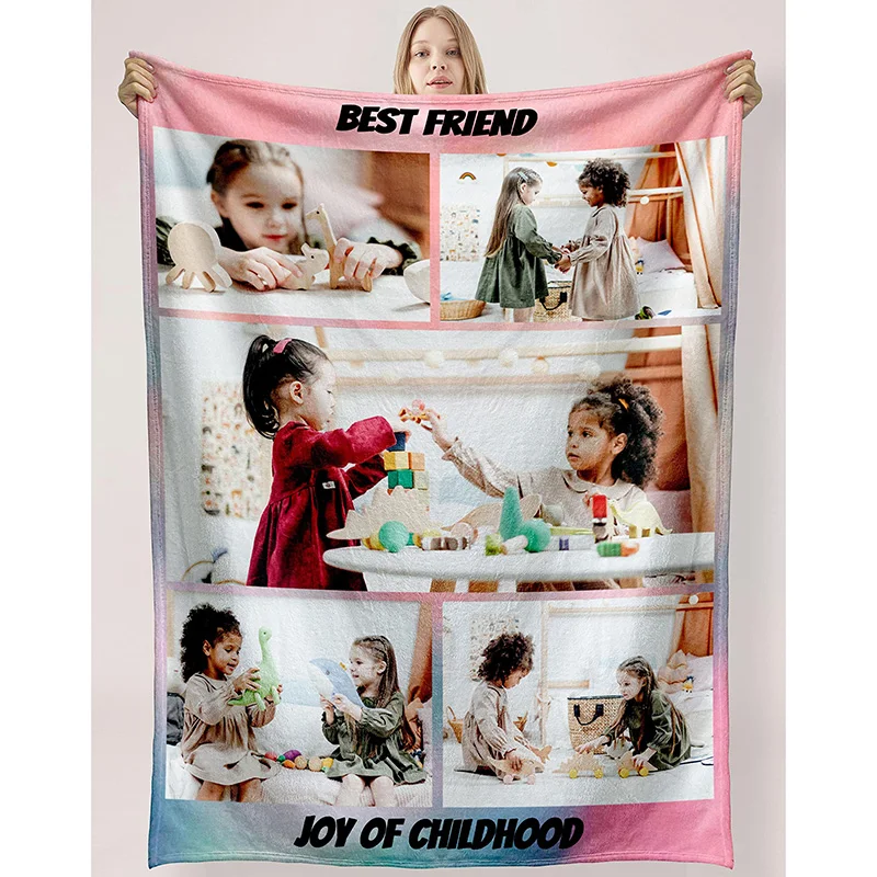 Benutzerdefinierte Decke mit Foto und Text, personalisierte Bild- und Textcollage-Überwurfdecke, weiche Fotodecke, Geschenk für Weihnachten Image