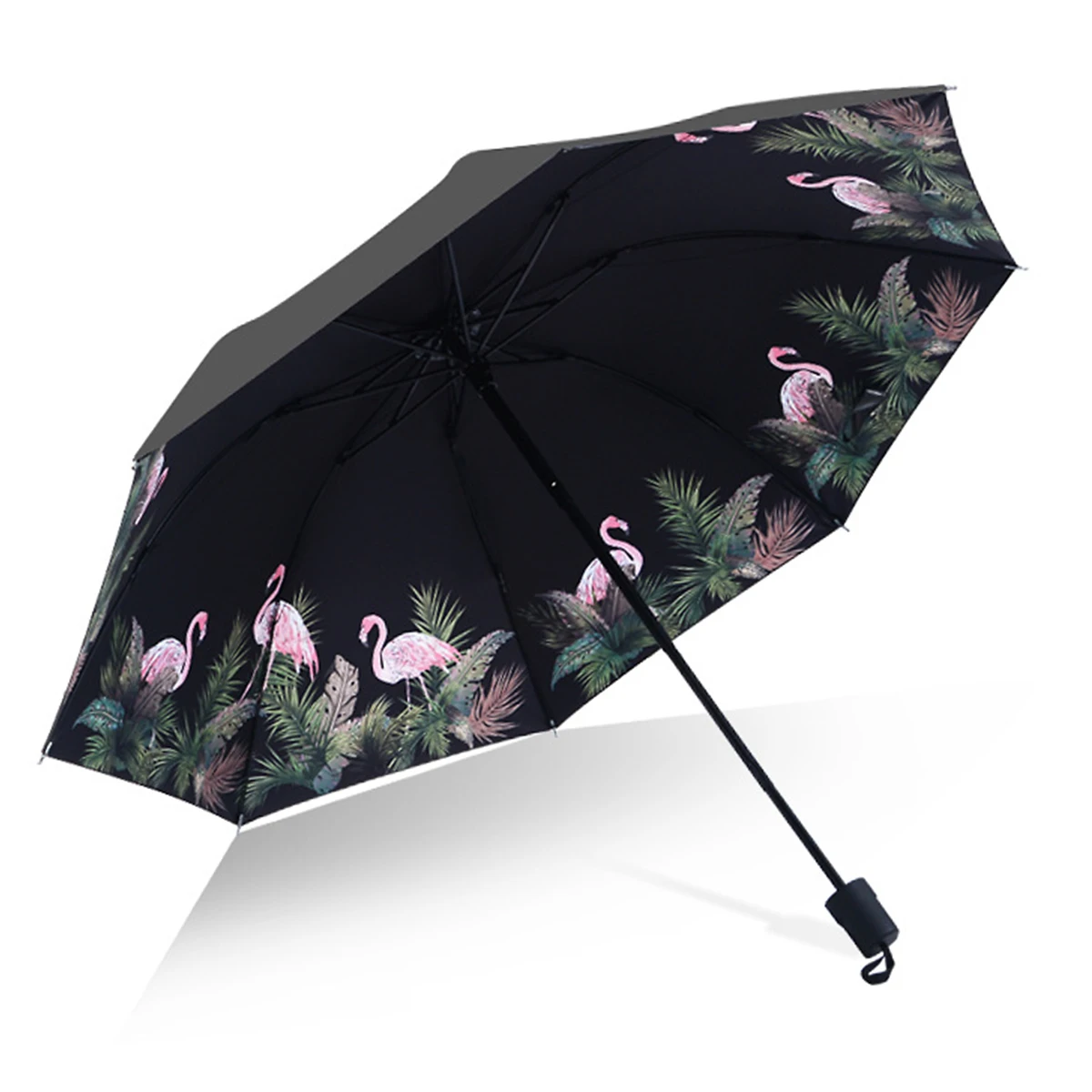 Kreativer Regenschirm Flamingo schwarzer Kleber klarer Regenschirm Anti-UV-Sonnenschirm Regenschirm weiblicher Sonnenschutz Werbe schirm Image