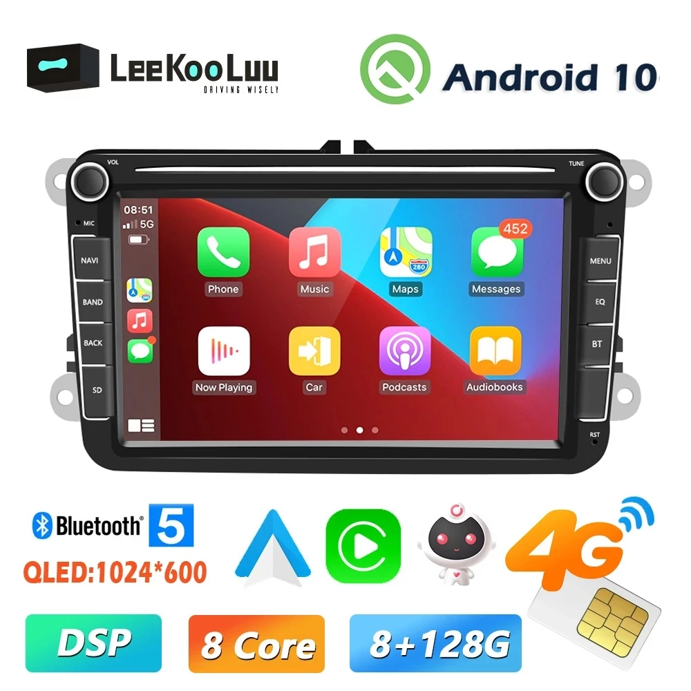 Leekooluu 2 din autoradio für vw/volkswagen skoda octavia golf 5 6 touran passat b6 polo jetta 8 "gps wifi android autoradio Image