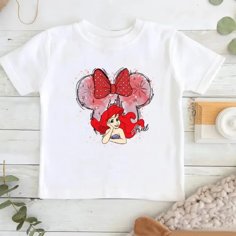 Sommer-T-Shirt mit Niedlichem Minnie-Schleifenmotiv, Bedrucktes Kinder-T-Shirt 2026 aus Reiner Baumwolle, Atmungsaktiv, Eltern-Kind-Kurzarmshirt Image