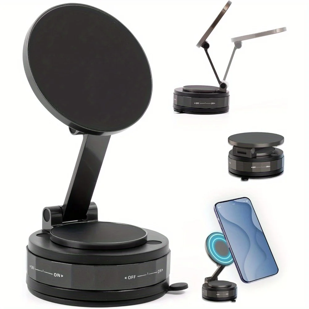 Magnetischer Telefonhalter, verbesserte Aluminiumlegierung, 360° ° Drehbares und faltbares Design mit Vakuum-Saugnapf Image