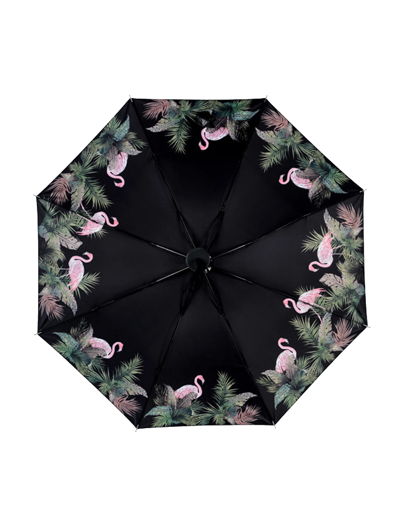 Kreativer dreifacher Regenschirm Flamingo schwarzer Kleber klarer Regenschirm Anti-UV-Sonnenschirm Regenschirm Damen Sonnenschutz Regenschirm Image