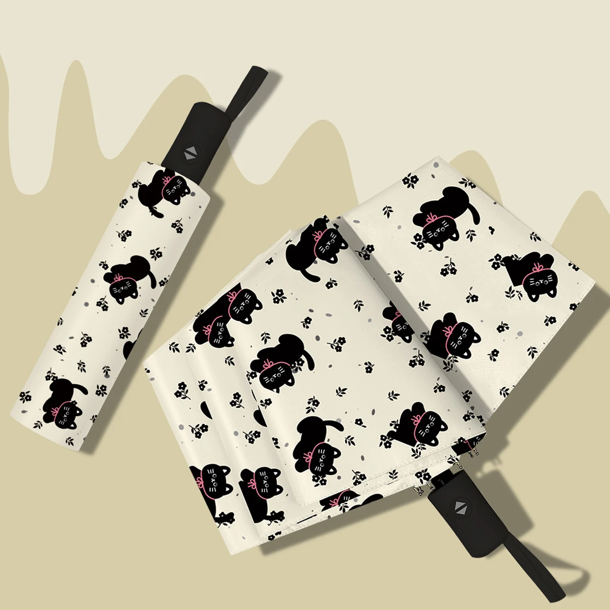 Sonnenschirm für Frauen, Sonnenschutz, UV-Schutz, tragbarer klappbarer Sonnenschirm für süße Katzen, Regen-und Sonnenschirm Image