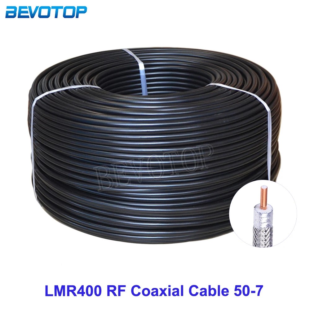 Schwarzes LMR400-Kabel, 50 Ohm, 50–7 HF-Koaxial-Pigtail, hochwertiges, verlustarmes LMR-400 HF-Koax-Kabel, Überbrückungskabel, 1 m–200 m, BEVOTOP Image