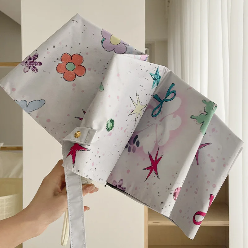 Regenschirm, ultraleichte Kohlefaser, dreifach faltbar, sonniger Regenschirm, Sonnenschirm, schwarze Beschichtung, Sonnenschutz und UV-Schutz, Sonnenschutz Image