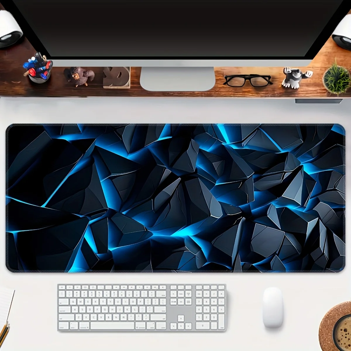 Blaues, strukturiertes Mauspad mit 3D-Linie, großes Computer-Büro-Spiel-Tischset, XXL-Gummi, rutschfeste Nähte, Tastaturmatten, lange Schreibtischunterlagen Image