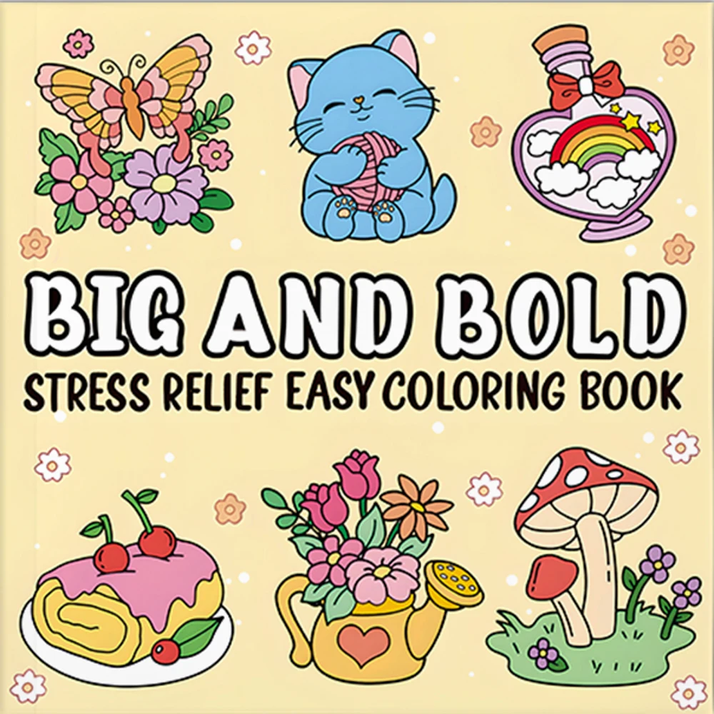 GROSSES UND BOLD STRESS RELIEF EINFACHE FARBBUCH für Erwachsene und Jugendliche Gemischtes Malpapier Stressabbau Emotionaler Linderung ﻿ Image