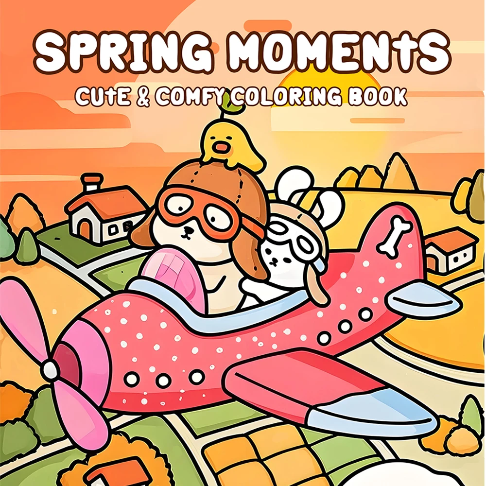 SPRING MOMENTS Malbuch für Erwachsene mit einfachen Cartoon-Mustern zur Entspannung, DIY-Mal- und Zeichenbücher für Jugendliche Image