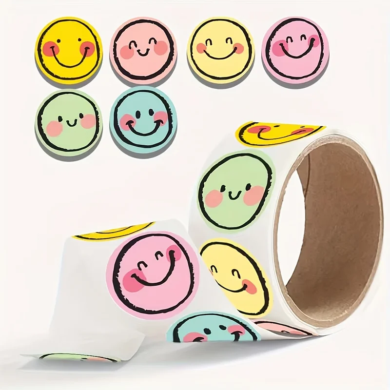 2500 Stück/500 Stück bunte runde Smiley-Gesicht-Aufkleber, geeignet für Lehrer, Eltern, Lernbelohnungen, Scrapbook-Zubehör Image