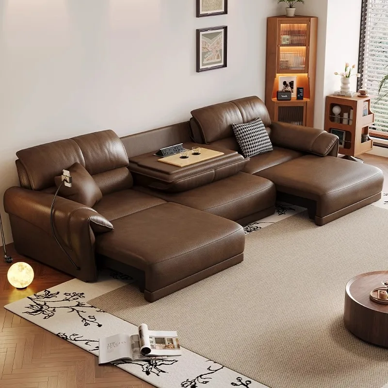 Elektrisches Ledersofa, italienisches Klappsofa, Schlafsofa aus erstklassigem Rindsleder, elektrisch, multifunktional, modern, schlicht, Wohnzimmer-Sofa