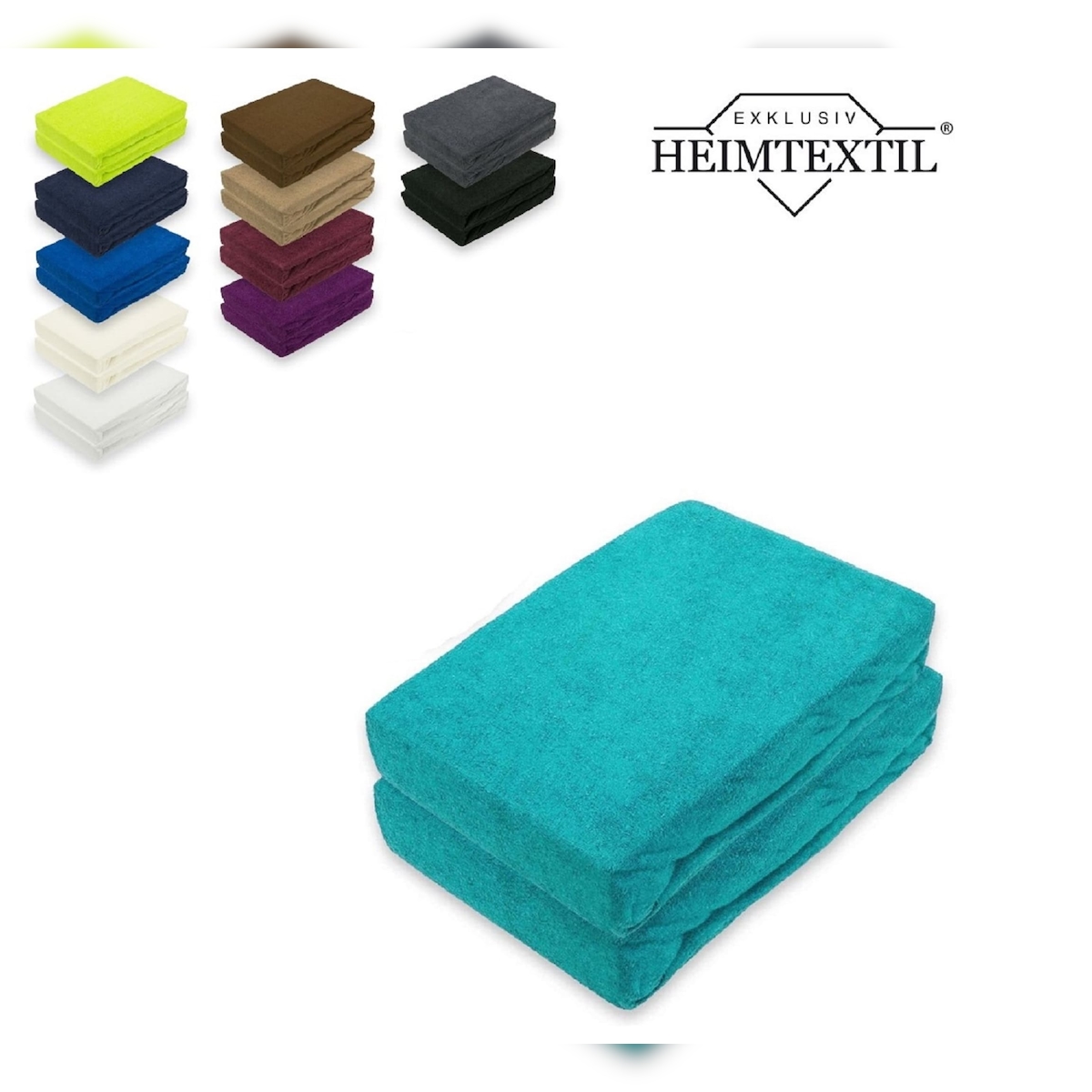 EXKLUSIV HEIMTEXTIL Frottee Spannbettlaken Marke Doppelpack 180 x 200 cm Türkis Image
