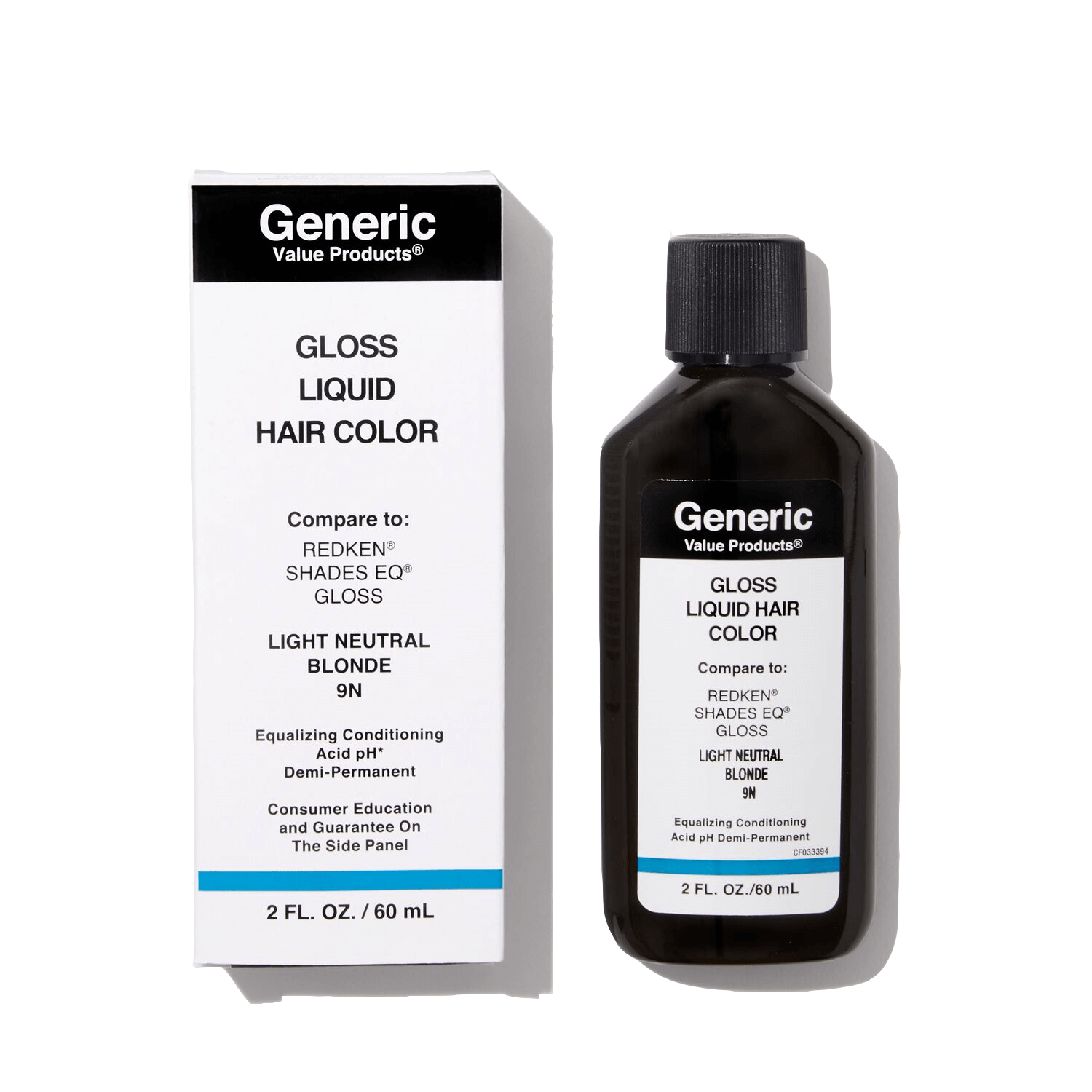 Generic Value Products 9N Light Neutral Blonde Demi-Permanent Gloss Liquid Hair Color Compare to Redken® Shades EQ® 2 oz
