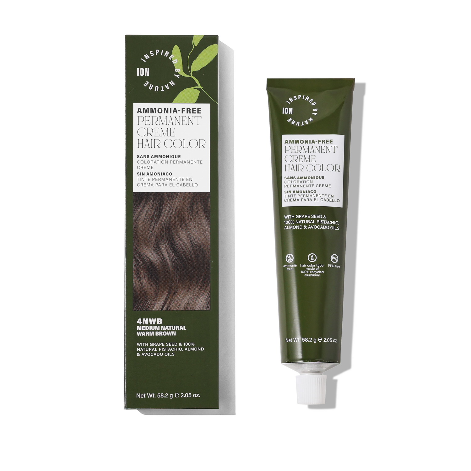 Inspired By Nature Ammonia-Free Permanent Hair Color Medium Natural Warm Brown 4NWB