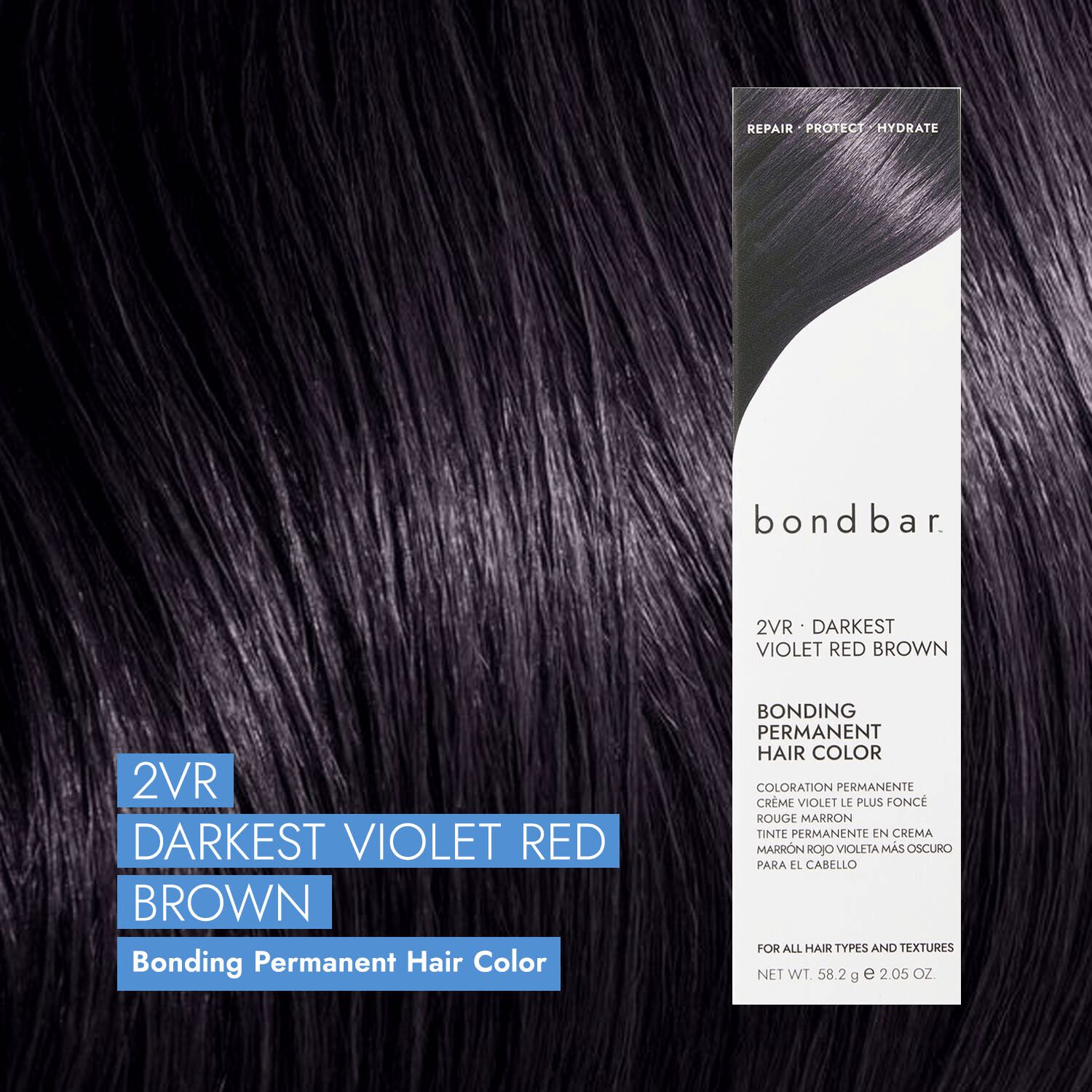 Bondbar 2VR Darkest Violet Red Brown Bonding Permanent Crème Hair Color 2.05 Oz