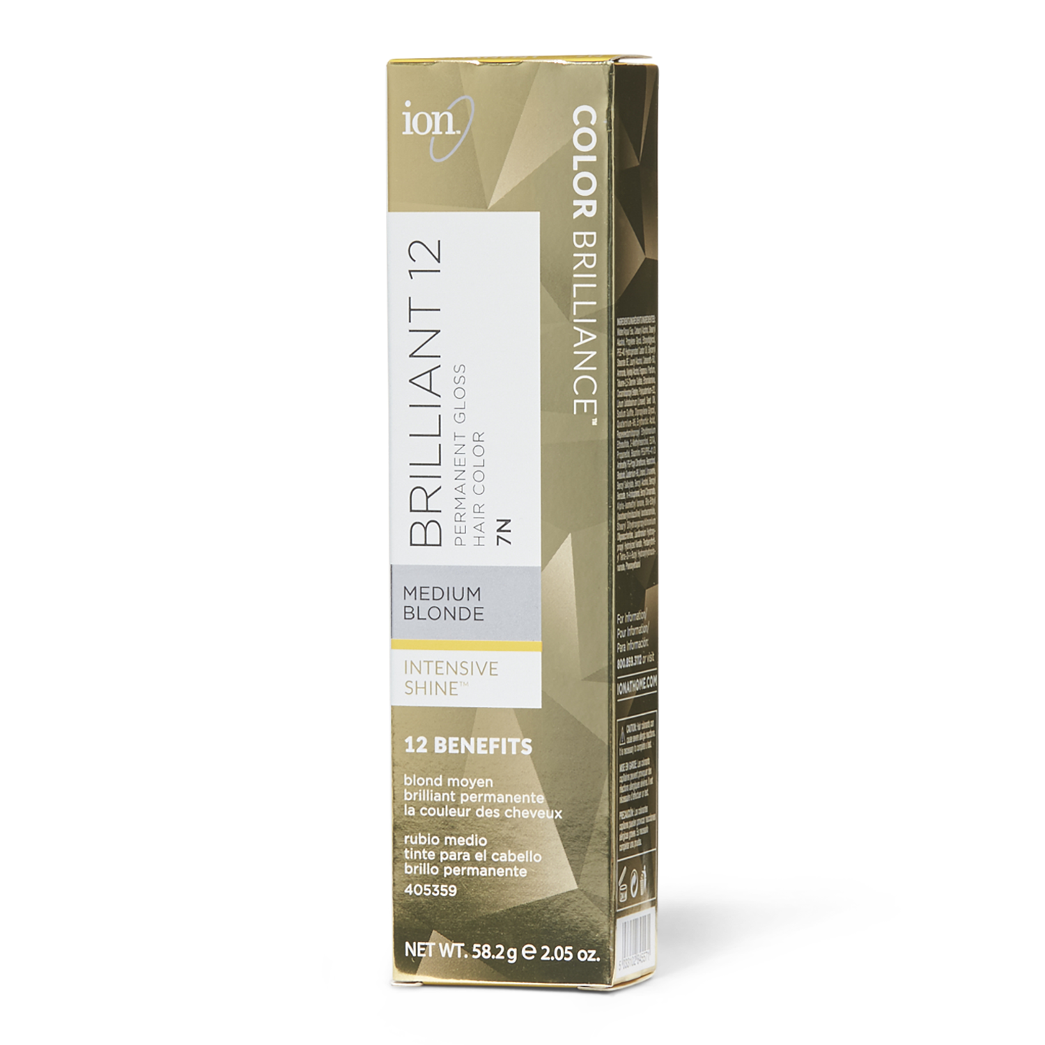 Ion 7N Medium Blonde Brilliant 12 Permanent Gloss Hair Color 2.05 Oz
