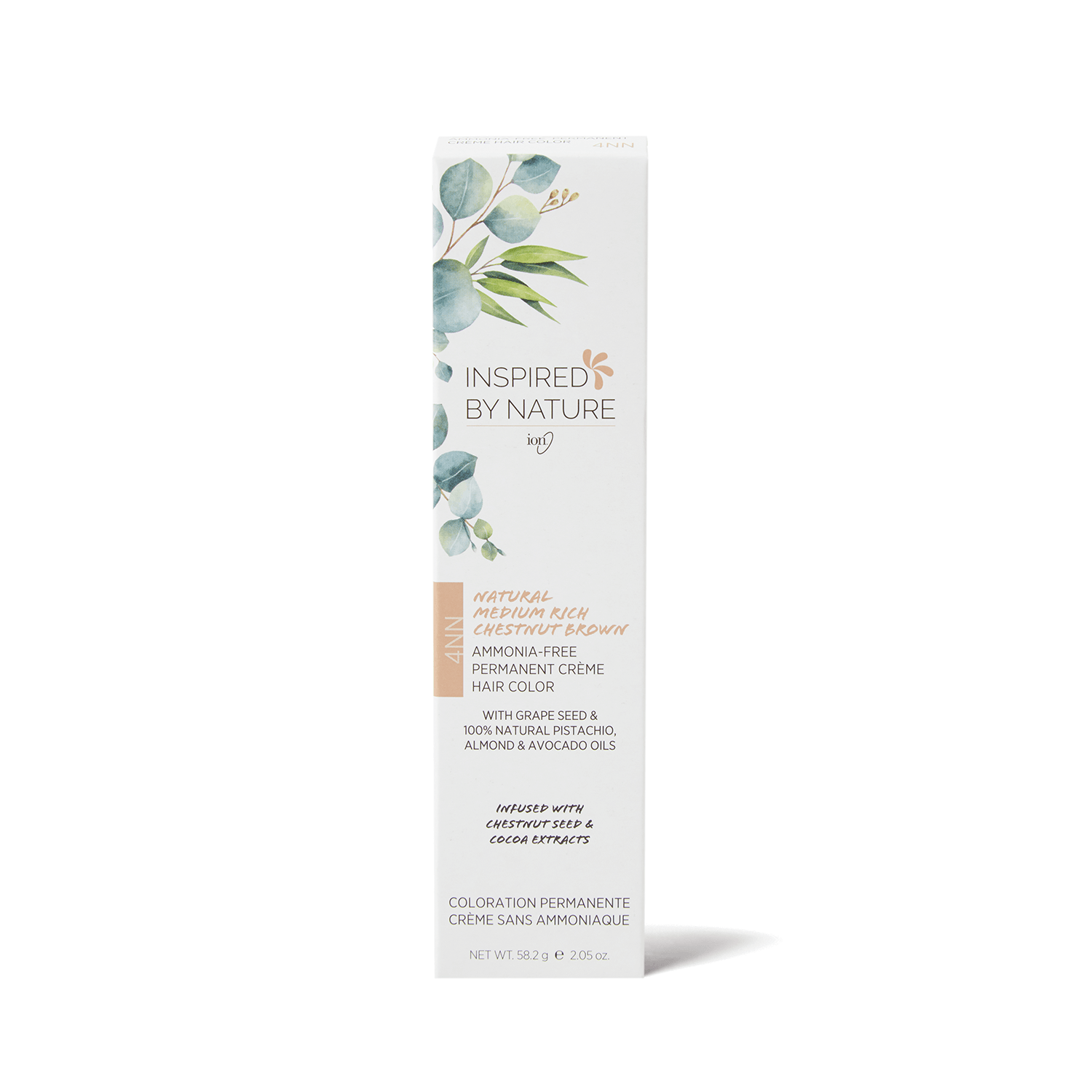 Inspired By Nature Ammonia-Free Permanent Hair Color Natural Medium Rich Chestnut Brown 4NN 2.05 Oz