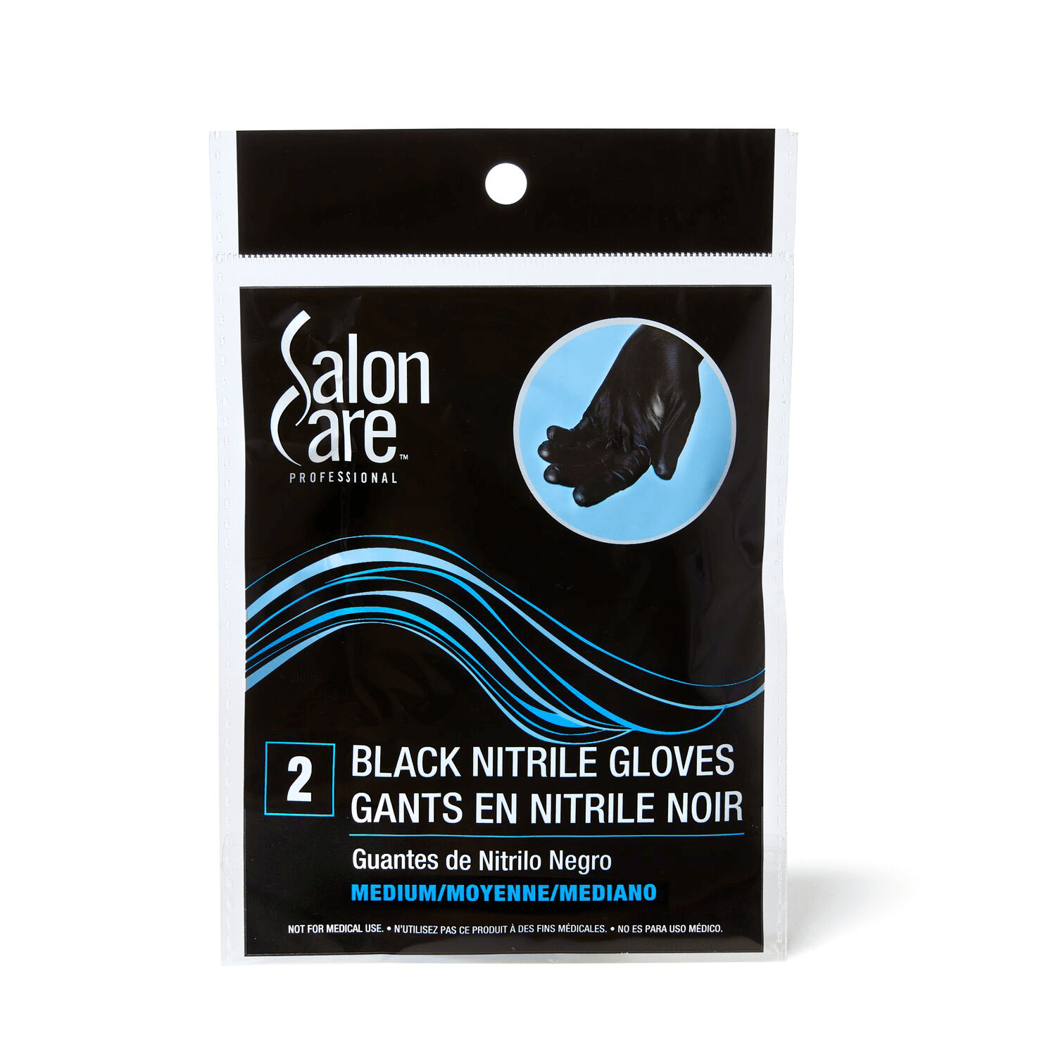 Salon Care Medium 2ct Black Nitrile Gloves Medium