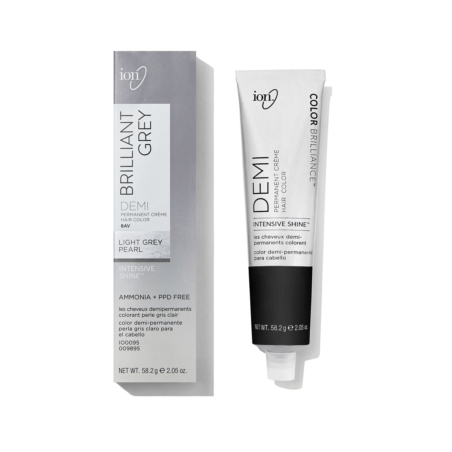 Ion Brilliant Grey 8AV Light Grey Pearl Demi Permanent Crème Hair Color 2.05 Oz